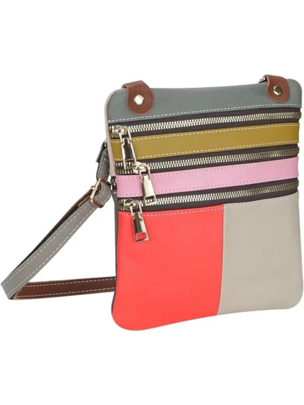 Stylish Genuine Leather Mini Crossbody Bag for Women - Multi-Zip Shoulder
